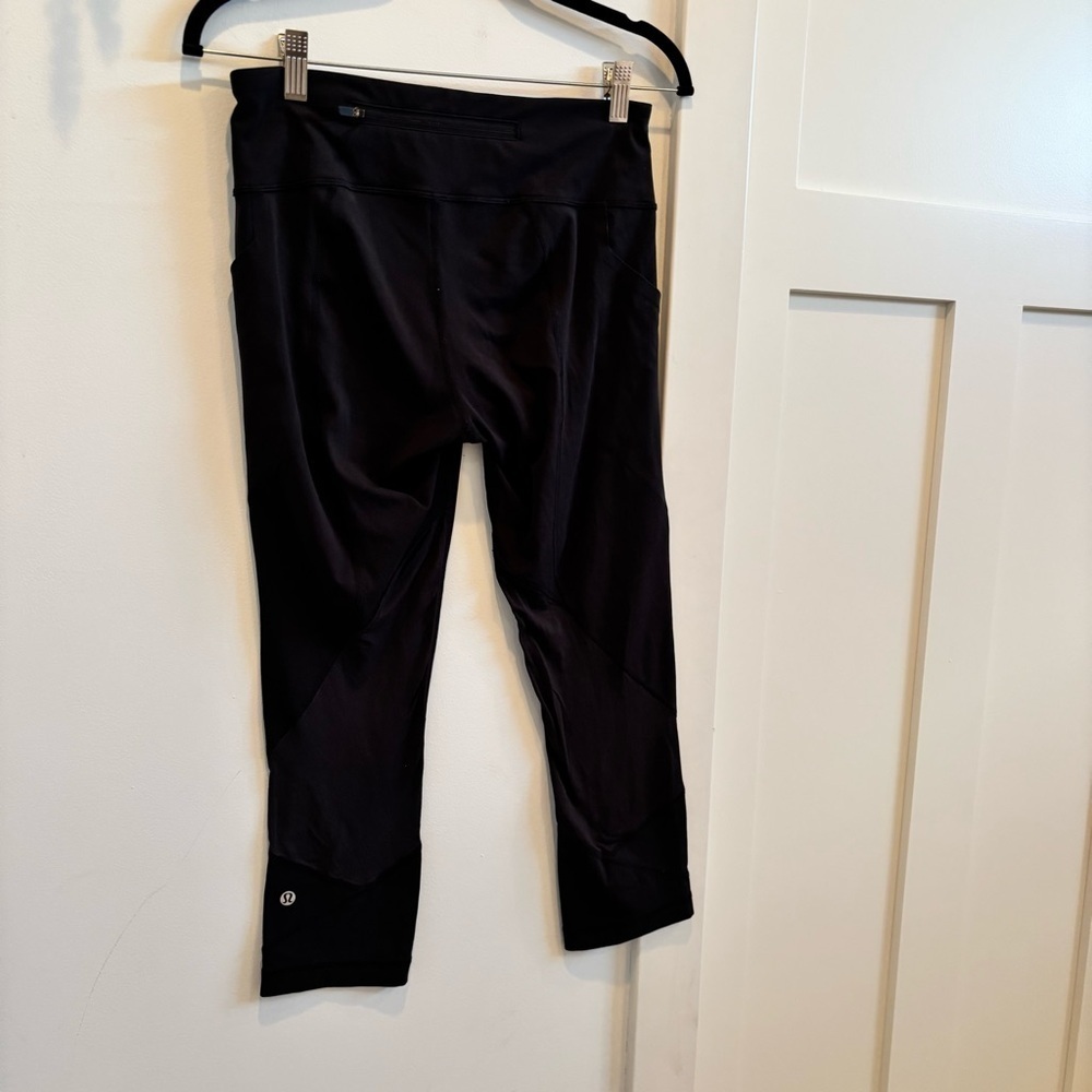 Lululemon Wunder Under Black Crop Leggings Size 6 Mesh Detail Drawstring Pockets - Picture 6 of 13
